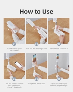Trépied <span class=keywords><strong>3</strong></span> en 1 extensible à 360 rotations avec télécommande sans fil détachable, support pour téléphone portable - Product Image 6