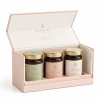 Boîte cadeau de style livre, fleurs pastel, de qualité supérieure, avec couvercle rabattable et trois compartiments pour la présentation de condiments gastronomiques