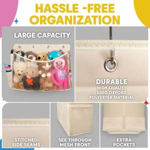 Bedside Hanging Stuffed Animal Organizer with Clear Window Large Capacity Over Bunk <b>Bed</b> Toy Storage <b>Bag</b> for Kids Dorm Organize - Product Image 2