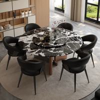 Table à manger en pierre frittée italienne de luxe avec base en acier carbone et plateau tournant Lazy Susan, 6-8 places, pour villa et restaurant