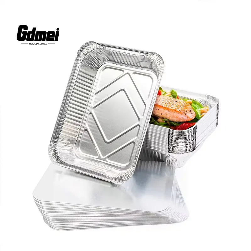 GDMEI, superventas, bandejas de comida de papel de aluminio de alta calidad, contenedor, sartenes de papel de aluminio desechables de tamaño pequeño con tapas