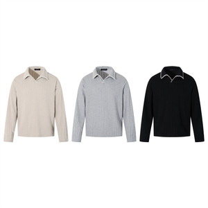 <span class=keywords><strong>Polo</strong></span> da <span class=keywords><strong>Uomo</strong></span> Trendy a Maniche Lunghe in Maglia Traspirante con Colletto, Tinta Unita, Texture a Costine, Trattamento Anti-Piega - Product Image 2
