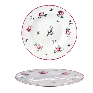 PIATTINO DA DOLCE A FORMA DI FIORE 1 IN PORCELLANA BIANCA CON DECORAZIONE DIAMETRICA 20 cm - Product Image 1