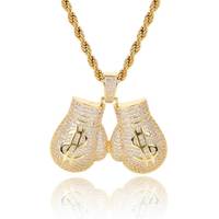Collier Fulsun en laiton pour homme, style hip-hop, avec pendentif gant de boxe, entièrement incrusté de zircons, symbole dollar, bijoux de mode bling-bling