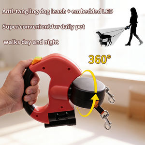 สายจูงสุนัขแบบยืดหดได้ ป้องกันการพันกันสองชั้น สะท้อนแสง ทำจากไนลอนริบบิ้นเนื้อแน่น หมุนได้ 360 องศา พร้อมไฟฉาย สำหรับสุนัขสองตัว เหมาะสำหรับการเดินเล่นกลางแจ้ง - Product Image 4