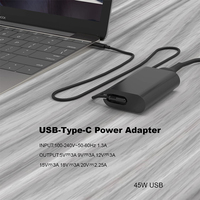 Charger Laptop USB C 45W untuk XPS 13 7390 2in1 9350 9380 9370 9333 9360 9310 9365 9300 Kabel Daya Tipe C