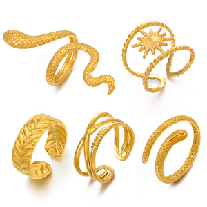 Modische Nicht Verblassende 18K Vergoldete Edelstahl Schlangen-Ringe, Verstellbare Offene Ringe, Unregelmäßige Gedrehte Schlangen-Fingerringe für Damen-Schmuck - Product Image 5