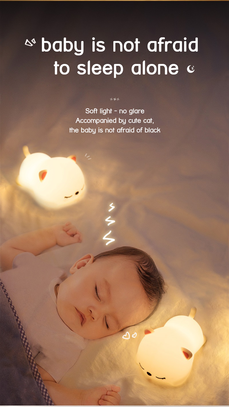 USB rechargeable cat silicone night light touch sensor LED lamp of bedroom the head of a bed with remote control children gifts