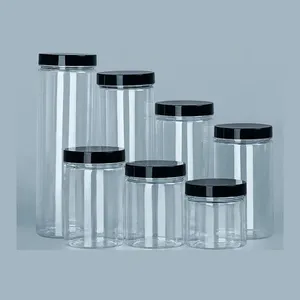 El Cubo de almacenamiento de plástico Circular de boca ancha con cubierta negra es fácil de limpiar puede <span class=keywords><strong>almacenar</strong></span> contenedores de almacenamiento de alimentos como nueces y té - Product Image 1