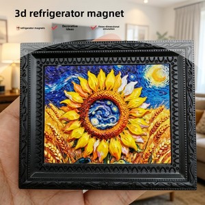 Aimant <span class=keywords><strong>de</strong></span> réfrigérateur 3D en résine, style européen, décoration d'intérieur, autocollant magnétique, thème <span class=keywords><strong>Van</strong></span> <span class=keywords><strong>Gogh</strong></span>, chef-d'œuvre mondial, pour voyage - Product Image 3