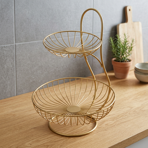 Cesta de Almacenamiento de Alambre Metálico con Soporte, 33x15x85cm, Dos Niveles, Color Dorado, Diseño Soldado para Ordenar y Organizar - Product Image 4