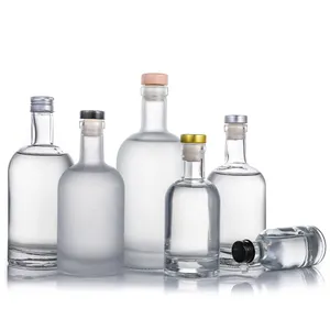 Flacon en verre transparent givré avec bouchon, 200, 375, 500 et 750ml, 24 pièces