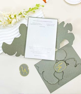 Invitations de mariage en <span class=keywords><strong>feuille</strong></span> découpée au laser vert olive et or, avec enveloppes, pochettes, couvertures, Sweet 16, 5x7, invitation - Product Image 3
