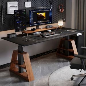 Bureau électrique intelligent réglable en hauteur, <span class=keywords><strong>table</strong></span> d'apprentissage, bureau assis-debout en cuir, modèle A-Frame, idéal pour la maison et le travail sur ordinateur - Product Image 1