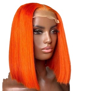 Vente en gros de cheveux humains Remy 100% à 200% de densité # Perruque Lace Front Transparente Bob Droit Orange Gingembre 350, Livraison Directe Personnalisée - Product Image 6