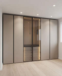 <span class=keywords><strong>Armoire</strong></span> de chambre à coucher en bois sur mesure |   Système de placard multifonctionnel moderne <span class=keywords><strong>avec</strong></span> coiffeuse et étagères ouvertes - Product Image 4