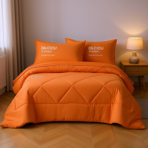 Juego de Edredón Diliciou, Tamaño Queen y King, Microfibra, para Todas las Temporadas, Suave, Color Naranja, 4 Piezas, para Uso Doméstico, Diseño Sólido - Product Image 2