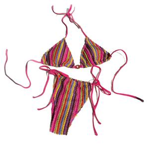 Nouveau <span class=keywords><strong>maillot</strong></span> <span class=keywords><strong>de</strong></span> <span class=keywords><strong>bain</strong></span> bikini <span class=keywords><strong>2</strong></span> <span class=keywords><strong>pièces</strong></span> européen et américain, jacquard à rayures, col licou, sexy, avec cordon <span class=keywords><strong>de</strong></span> serrage et bandage, couleurs assorties - Product Image 5