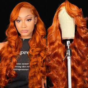 # Perruque Lace Front sans colle 350 Ginger <span class=keywords><strong>Orange</strong></span> Body Wave HD Frontal en cheveux humains indiens bruts naturels noirs pour femmes - Product Image 2