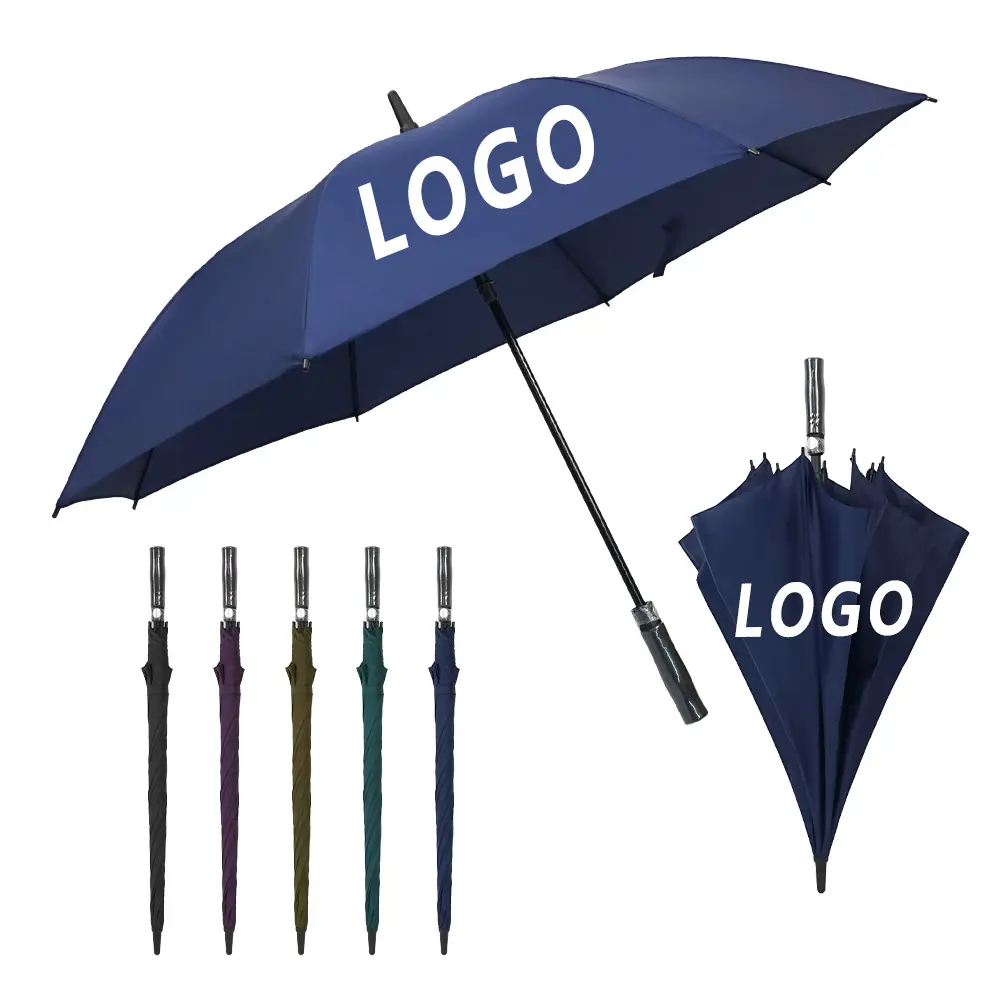 卸売カスタムプロモーションブランドのロゴ印刷自動傘ロングスティック商業防風傘