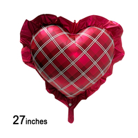 Ballon en aluminium en forme de cœur de 32 pouces, style coquette, à volants, dentelle et imprimé à carreaux, pour décoration de mariage, anniversaire, Saint-Valentin