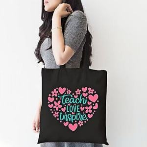 Sac fourre-tout en toile noire écologique avec longue anse, motif logo sérigraphié, taille moyenne, pour publicité, promotion, cadeau, exposition - Product Image 2