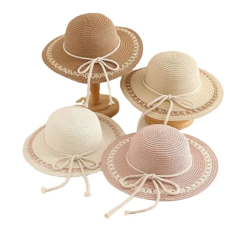 High Quality Fashion Paper Rope Ties Plain Custom Ribbon Beach Kids Baby Floppy Straw Hat