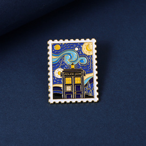 Starry Night Stamp Enamel Pins Kustom Bros Seni Van Gogh Lencana Logam Lukisan Minyak Enamel-Pin - Product Image 4