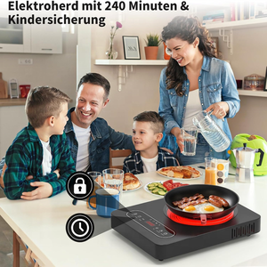Table de cuisson vitrocéramique encastrable 2000W, brûleur électrique simple avec commande tactile, écran LED, minuterie 4 heures, verrouillage de sécurité, étanche - Product Image 5