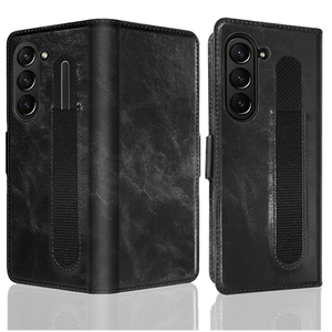 Funda con tapa magnética de cuero de lujo con tarjetero para Samsung Galaxy <span class=keywords><strong>Z</strong></span> Fold6 y Fold 5 y 4 5G con cubierta con ranura para bolígrafo + vidrio frontal - Product Image 1
