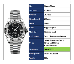 Nouvelles Montres Mécaniques OEM Améliorées avec Mouvement Japonais <span class=keywords><strong>NH35</strong></span>, Chiffres Arabes, pour Hommes - Product Image 2