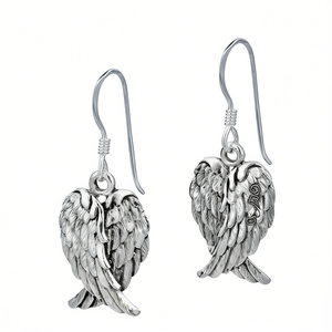 Boucles d'oreilles pendantes en argent sterling avec ailes d'ange pour femmes, bijoux religieux chrétiens, à porter au quotidien, boucles d'oreilles pendantes raffinées - Product Image 1