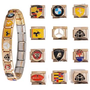 Modular Stainless Steel Car Logo Bracelet Gold Color Retaining Elastic Unisex Jewelry Gift - Product Image 1