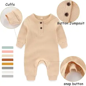 Neue weiche Babykleidung Vollarm Baumwolle Baby-Jumpsuit Babyausschlitze Baumwollstrampler