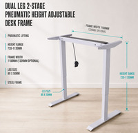 Bureau debout pneumatique moderne à 2 étages avec assemblage facile Pieds métalliques pliables Hauteur réglable pour bureau Étude Chambre à coucher Utilisation