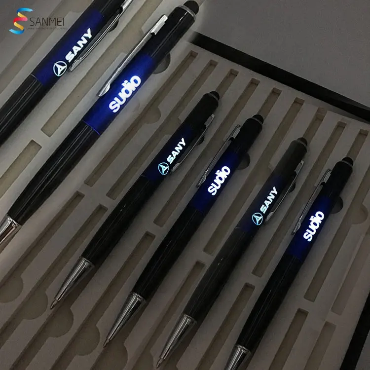 Professional factory direct supplier custom logo laser metal pen light with touch pen