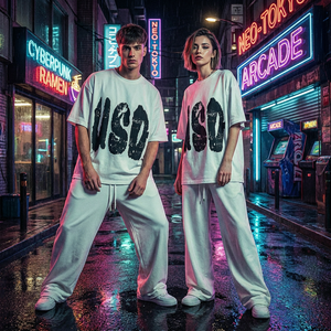 Conjunto de Camiseta Oversize y Pantalones Anchos <span class=keywords><strong>para</strong></span> <span class=keywords><strong>Hombre</strong></span>, Estilo Urbano, Verano 2026, <span class=keywords><strong>con</strong></span> Estampado Gráfico USD, Unisex, 2 Piezas - Product Image 3