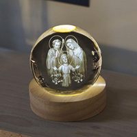 Boule de verre 3D Croix Vierge Marie Globe en verre Collection religieuse Église catholique chrétienne Décoration intérieure Cadeau Boule de cristal rougeoyante