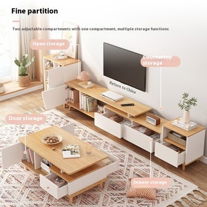 Combinaison simple et moderne de meuble TV et de table basse pour petits appartements en bois MDF télescopique de style nordique pour le salon - Product Image 4