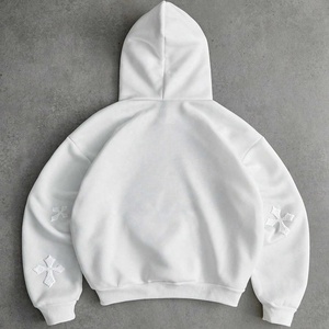 Sweat à capuche personnalisé en coton épais 450 g/m² avec motif croisé en relief, style streetwear, coupe oversize à épaules tombantes et coupe carrée, 100 % coton pour homme - Product Image 2
