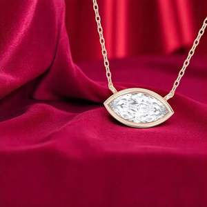 Pendentif solitaire en moissanite taille marquise de 1,00 carat, serti clos, plaqué or massif sur argent, chaîne en câble de 18 pouces, par KEEVA JEWELS - Product Image 3