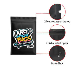 Faible MOQ, 100 pièces en stock, Sacs Mylar Doypack anti-enfants refermables de 3,5g, 7g, 14g, 28g avec étiquettes autocollantes découpées pour aliments pour animaux et lait - Product Image 5