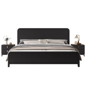 Vintage Style Solid Wood Double Bed <b>Black</b> Platform Bed Durable Bedroom Furniture - Product Image 3