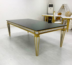 โต๊ะจัดเลี้ยงทำจากแก้วสแตนเลสทรงสี่เหลี่ยมผืนผ้าโต๊ะรับประทานอาหารสีทองสำหรับงานแต่งงาน - Product Image 2