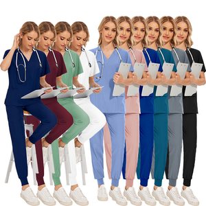 Offre Spéciale Médecin Uniformes Soins Infirmiers Médicaux Scrubs Uniforme Clinique Scrub Ensembles À Manches Courtes Tops Pantalon Uniforme Femmes Infirmière Coton - Product Image 1