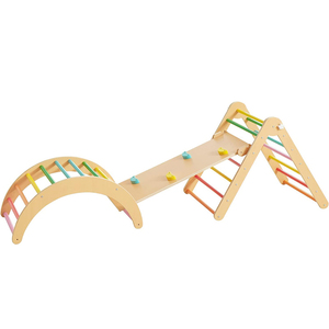 Montessori Foldable Climber with Ramp Indoor Climbing Toys for Kids Climbing Triangle for Toddlers Wooden Triangle Gym