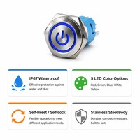 Sakelar Tombol Tekan Logam Tahan Air IP67 CHYF 16mm dengan LED Ring 12V, Sistem Kunci Reset
