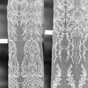 Gacent fabbrica all'ingrosso di lusso francese bianco fiore paillettes a maglia tessuto di pizzo per abito da sposa - Product Image 4