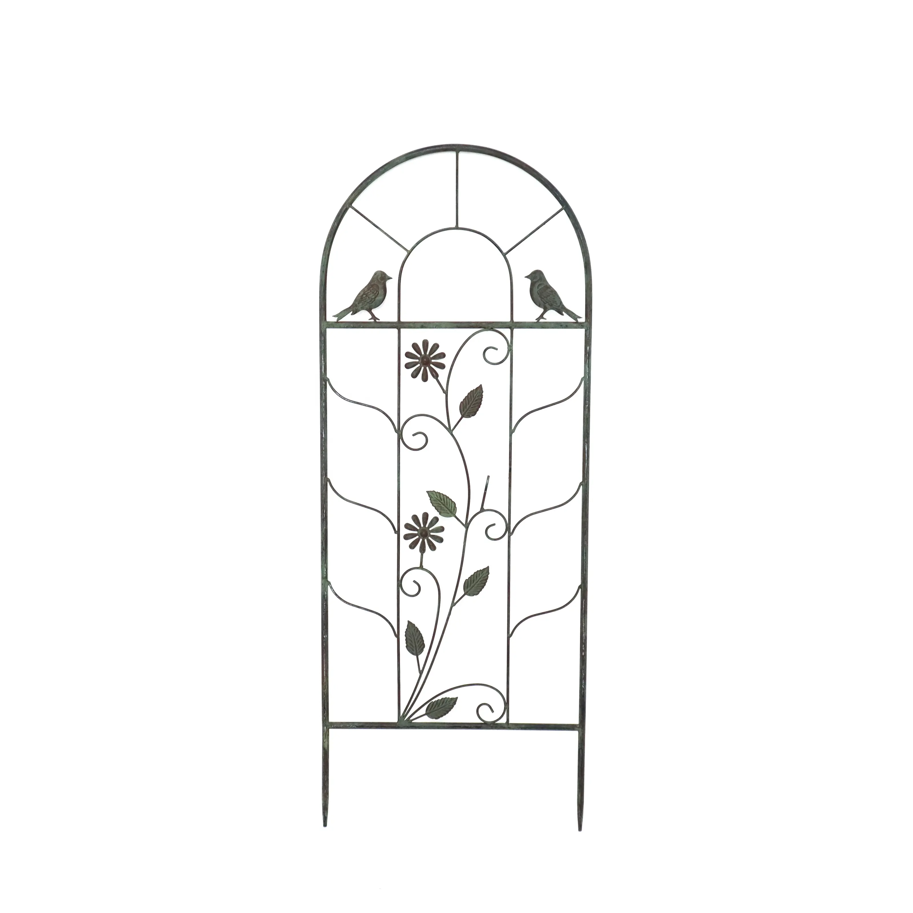 High Quality Green Arched Top Metal Garden Fence with Birds and Leaves Decorated