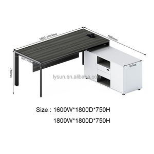 Scrivania Direzionale a <span class=keywords><strong>L</strong></span> Estensibile LYSUN in MFC Grigio Rovere Ombreggiato con Mobile Laterale, Vendita Diretta dalla Fabbrica - Product Image 4